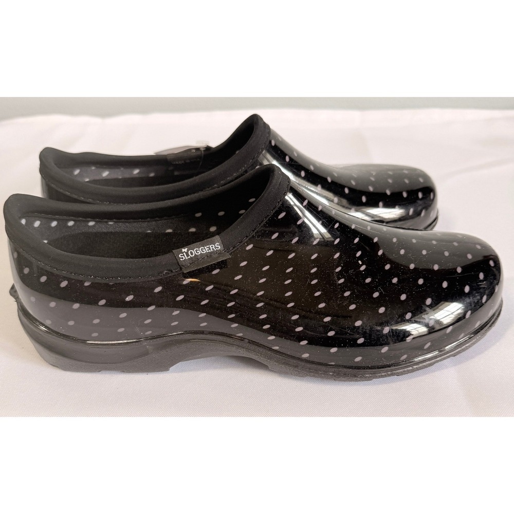 NWT Sloggers Womens Garden Clogs Size 10 Black Polka Dot Waterproof Slip On Rain